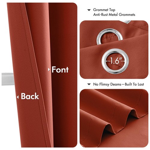 MIULEE Burnt Orange Blackout Curtains for Bedroom Living Room 96 Inches Long 2 Panels, Thermal Insulated Room Darkening Drapes Solid Grommet Top Noise Reduction Terracotta Rust Fall Window Treatments