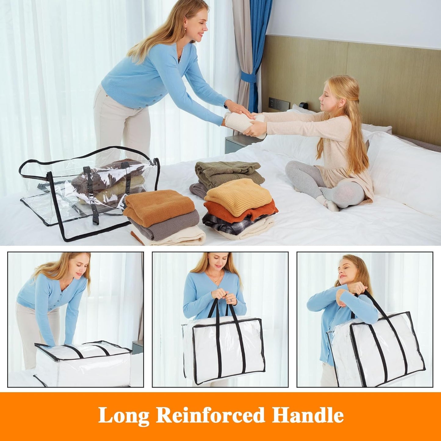 Vieshful Clear Clothes Storage Bags - 40L Zippered Organizer for Blankets, Comforters & Toys | Foldable Design
