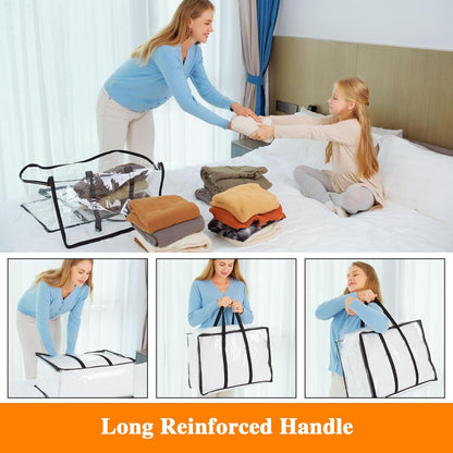 Vieshful Clear Clothes Storage Bags - 40L Zippered Organizer for Blankets, Comforters & Toys | Foldable Design