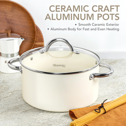 MICHELANGELO Stock Pot with Lid, 6 Quart Soup Pot with Lid for Cooking, Non Stick Ceramic Coating, Stainless Steel Handle, Induction Compatible, Cream