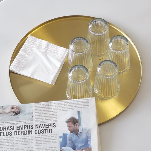 FREELOVE Gold Serving Tray, Decorative Platters and Trays for Perfume Jewelry Comestics Food Coffee Tea Candle, Bath Vanity Counter Bathroom Table (Light Gold, 14 inch)