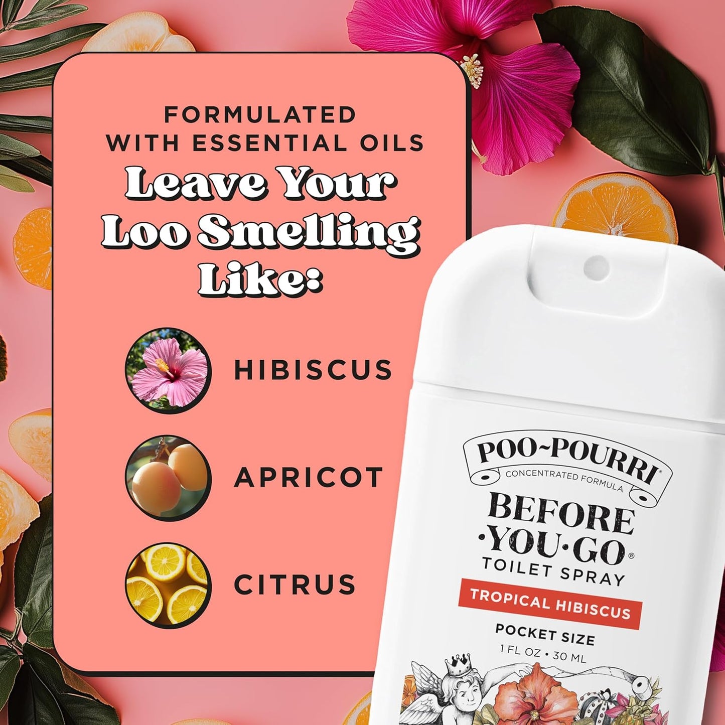 Poo-Pourri Pocket Toilet Spray - Tropical Hibiscus Travel Deodorizer | 1 Fl Oz, Up to 50 Uses, TSA Approved