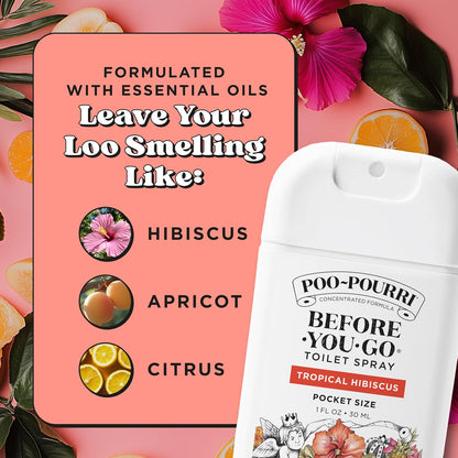 Poo-Pourri Pocket Toilet Spray - Tropical Hibiscus Travel Deodorizer | 1 Fl Oz, Up to 50 Uses, TSA Approved