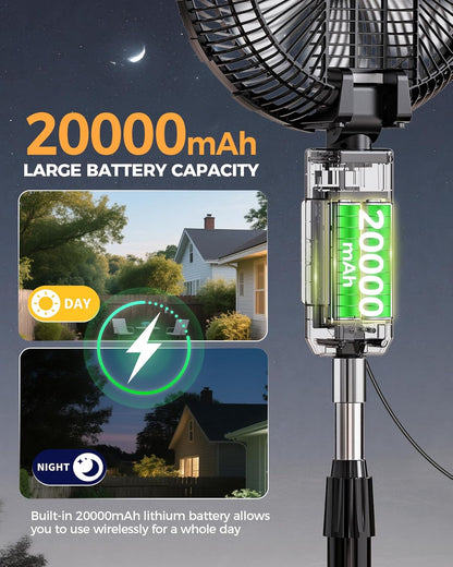 Skiennix Outdoor Misting Fan - 12-Inch Portable Cooling Fan with Remote & Oscillation | 20000mAh Battery