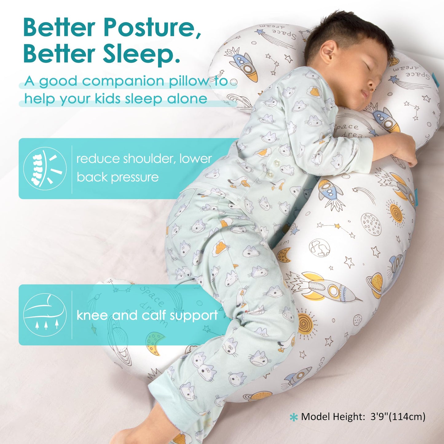 BYRIVER 32" Contour Small Mini Youth Body Pillow Cuddle Pillow for Kids Teens Girls Boys, Side Sleeper Hugging Pillow for Sleeping, Washable Cotton Pillowcase, Gifts for Children(TK)