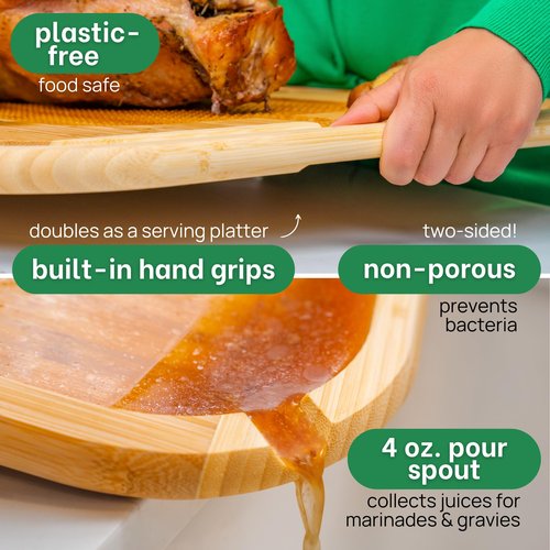 GREENER CHEF 24 Inch 2XL Organic Meat Carving Board with Lifetime Replacements - Wooden Butcher Block with Pour Spout, Turkey Platter for Holidays, Meat Cutting Board