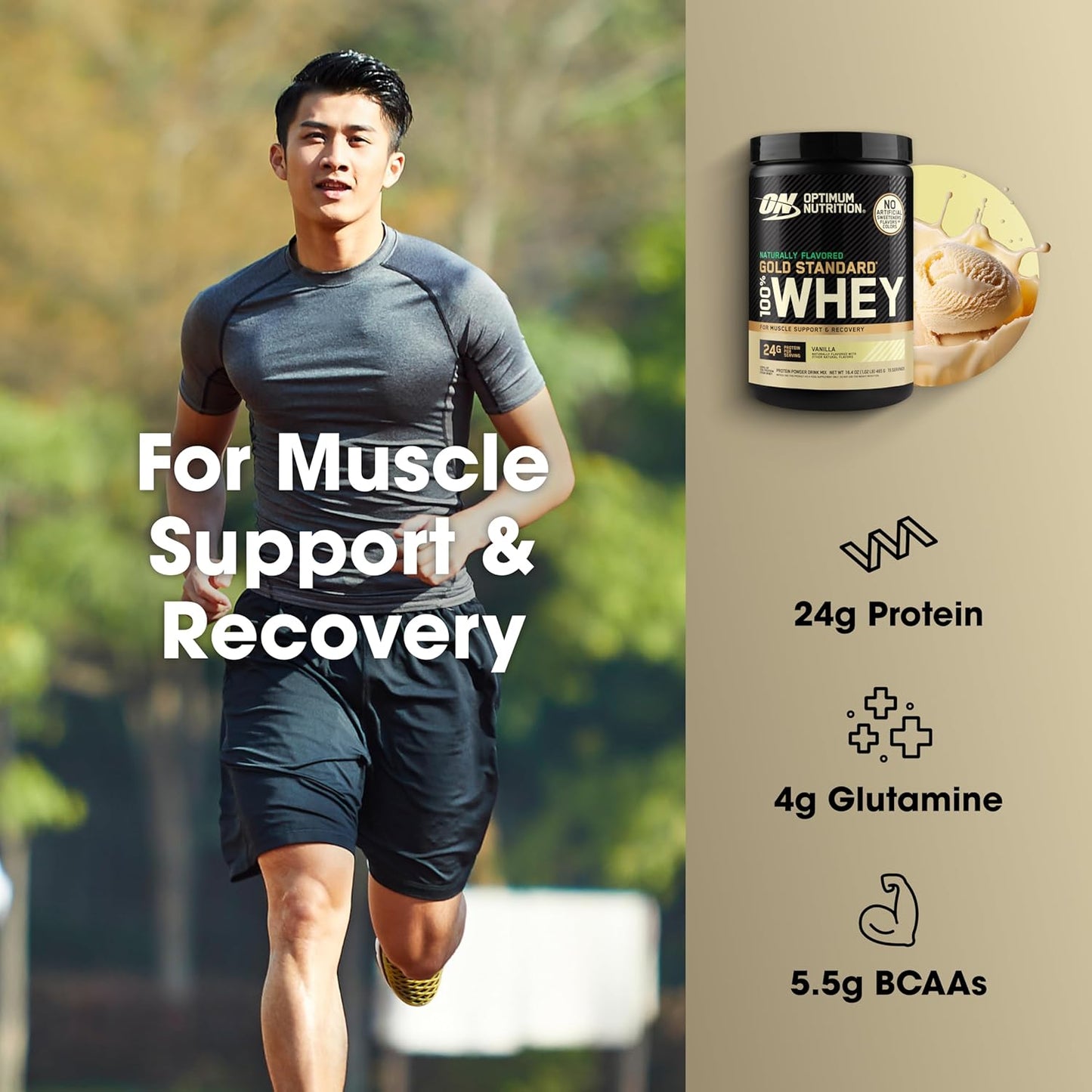 Optimum Nutrition Gold Standard Whey Protein Powder - Naturally Flavored Vanilla, 15 Servings