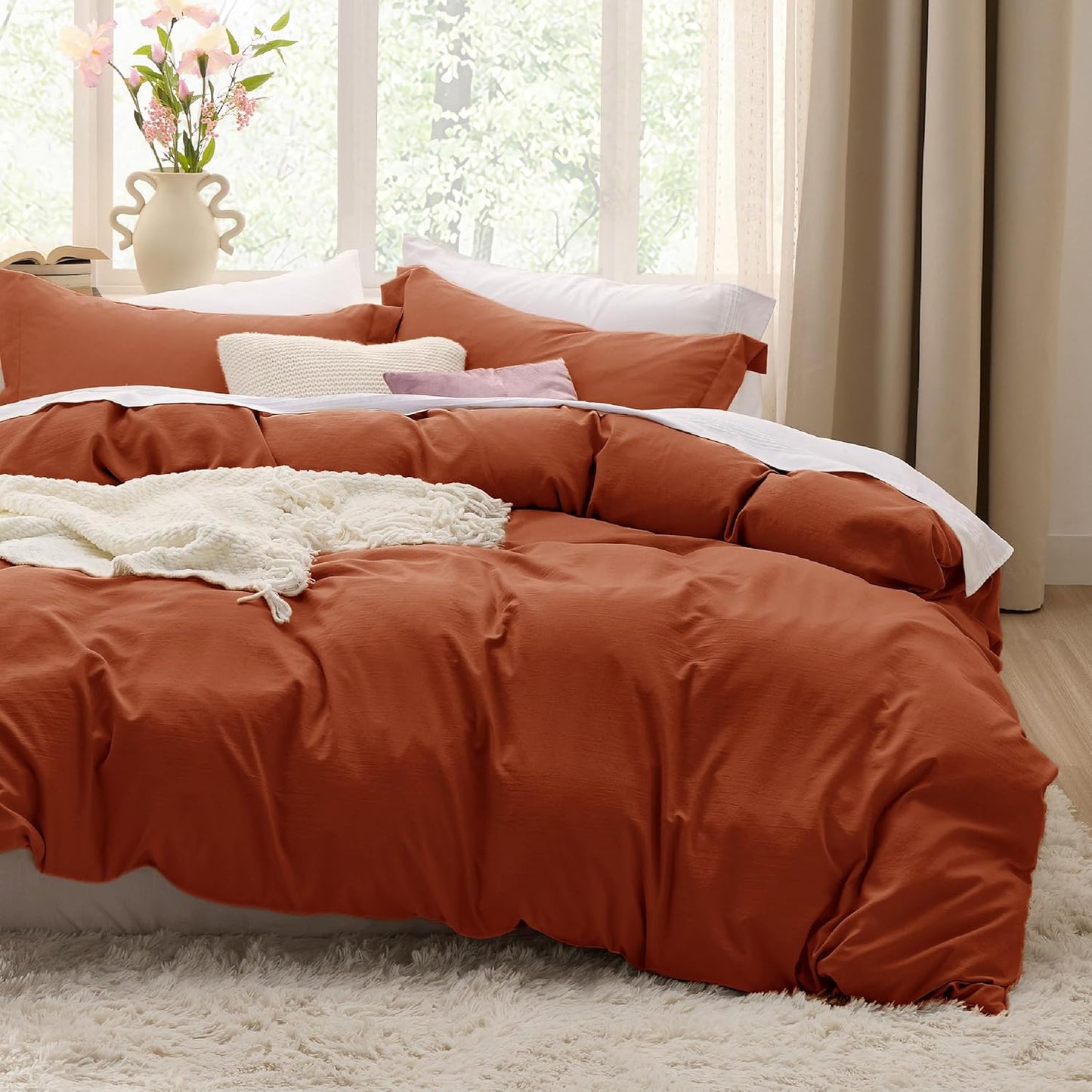 Bedsure Terracotta Duvet Cover Set - Soft Cotton-Like Polyester, Full Size 3 Pieces, 80x90 Inches with Zipper Closure