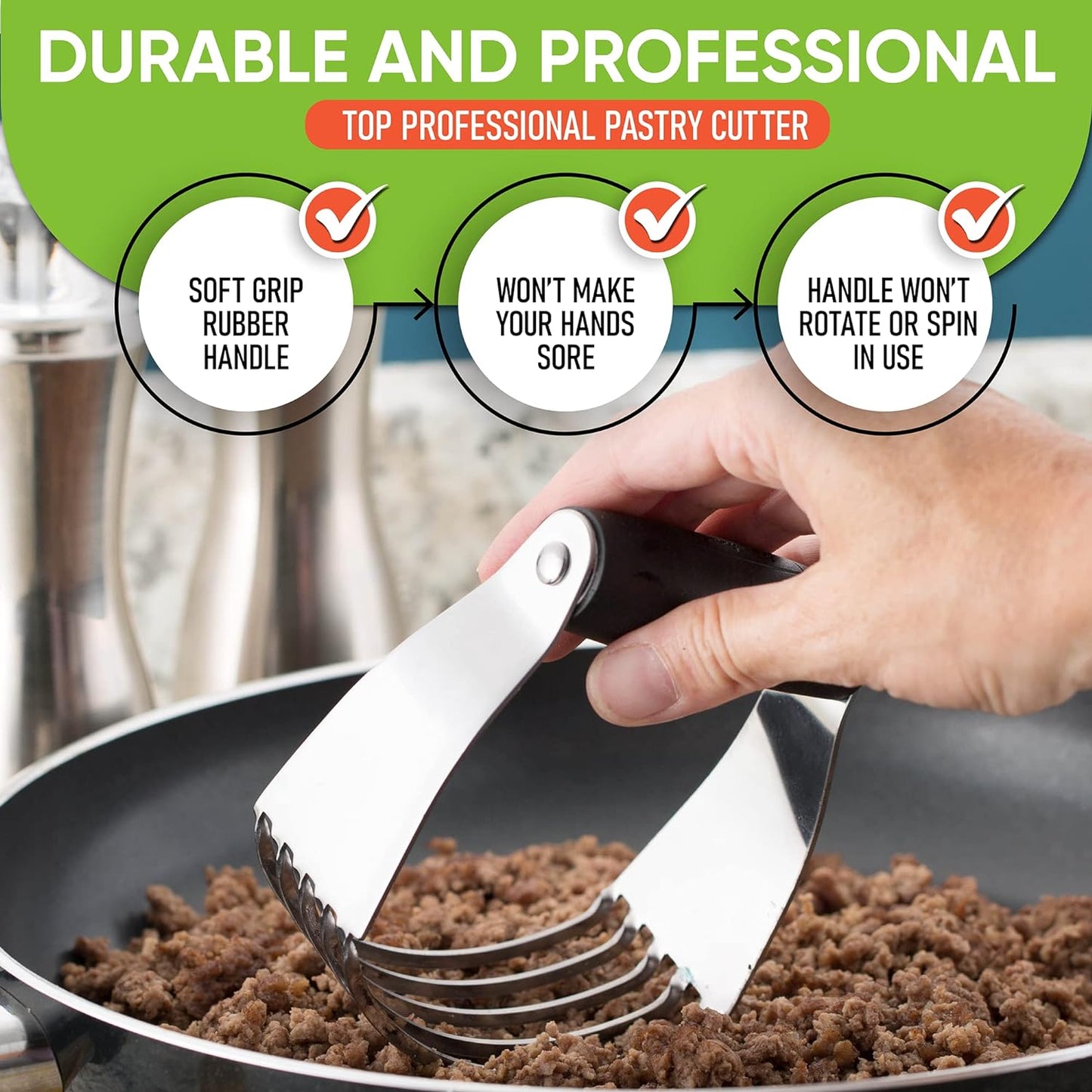 Spring Chef Dough Blender - Professional Pastry Cutter with Heavy-Duty Stainless Steel Blades | Medium Size, Black