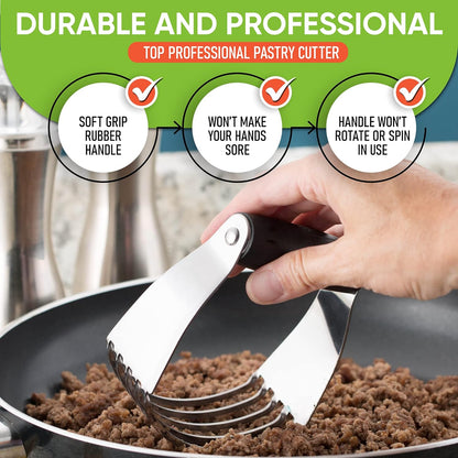 Spring Chef Dough Blender - Professional Pastry Cutter with Heavy-Duty Stainless Steel Blades | Medium Size, Black