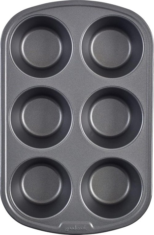 GoodCook Jumbo Texas Muffin Pan - Nonstick Steel, 6-Cup, Gray | Pack of 12