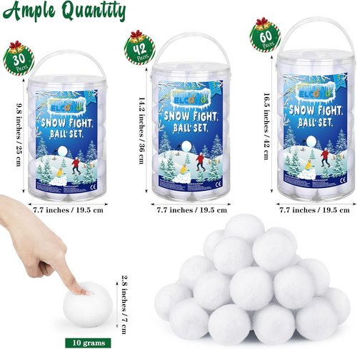 Elcoho 60-Piece Indoor Snow Fight Ball Set - 2.8-Inch Artificial Snowballs for Kids' Winter Games