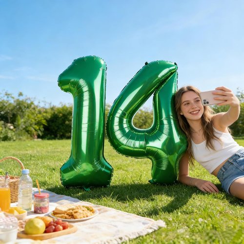 Balloon 14 | Large Dark Green 40-Inch Foil Number 14 Birthday Decorations for Weddings & Events
