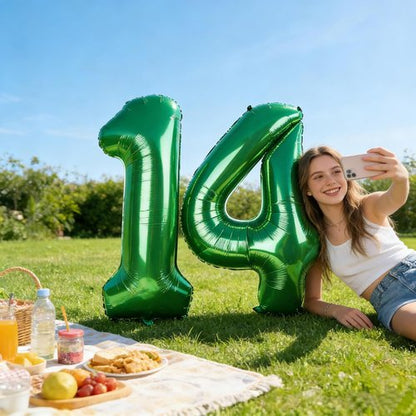 Balloon 14 | Large Dark Green 40-Inch Foil Number 14 Birthday Decorations for Weddings & Events