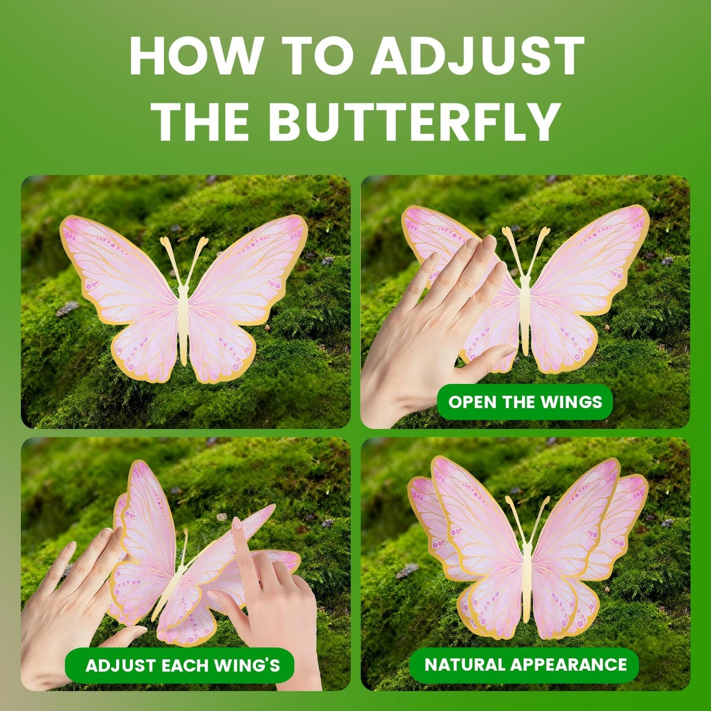 Mverse 3D Butterfly Wall Decor - Gold Paper Butterflies for Baby Showers & Nurseries | Removable Mural Decals (Pink)