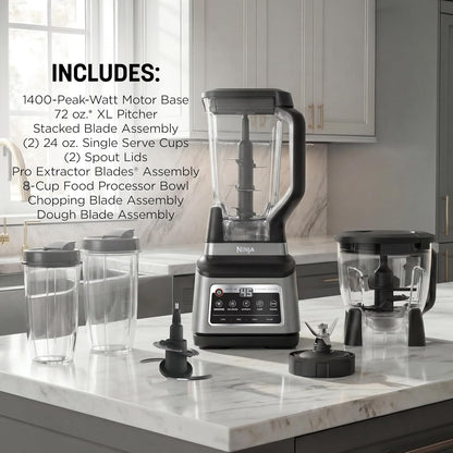 Ninja BN801 Professional Plus Kitchen System - 1400W Blender & Food Processor with Auto IQ | 72oz Pitcher, 64oz Bowl, 2 To-Go Cups, Grey