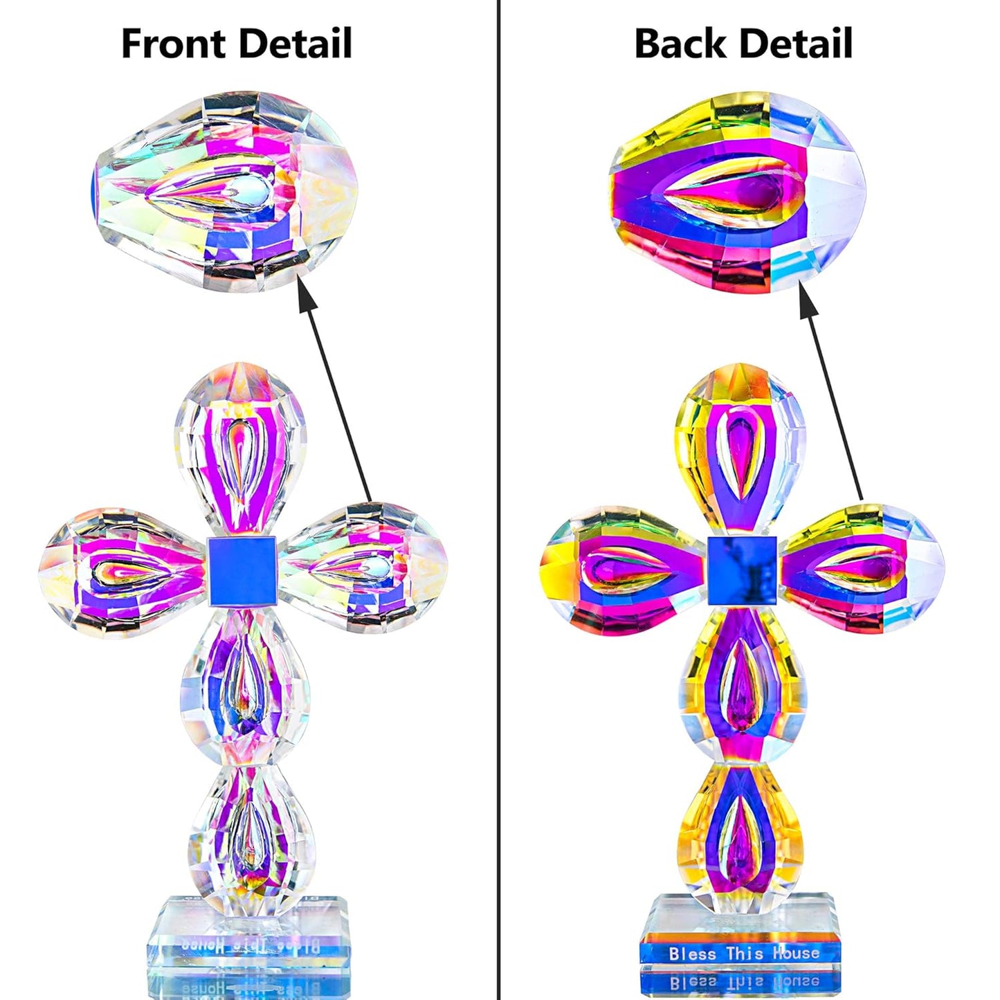 QFkris Crystal Standing Cross Figurine - Elegant 8.5-Inch Glass Tabletop Decor Gift for Women