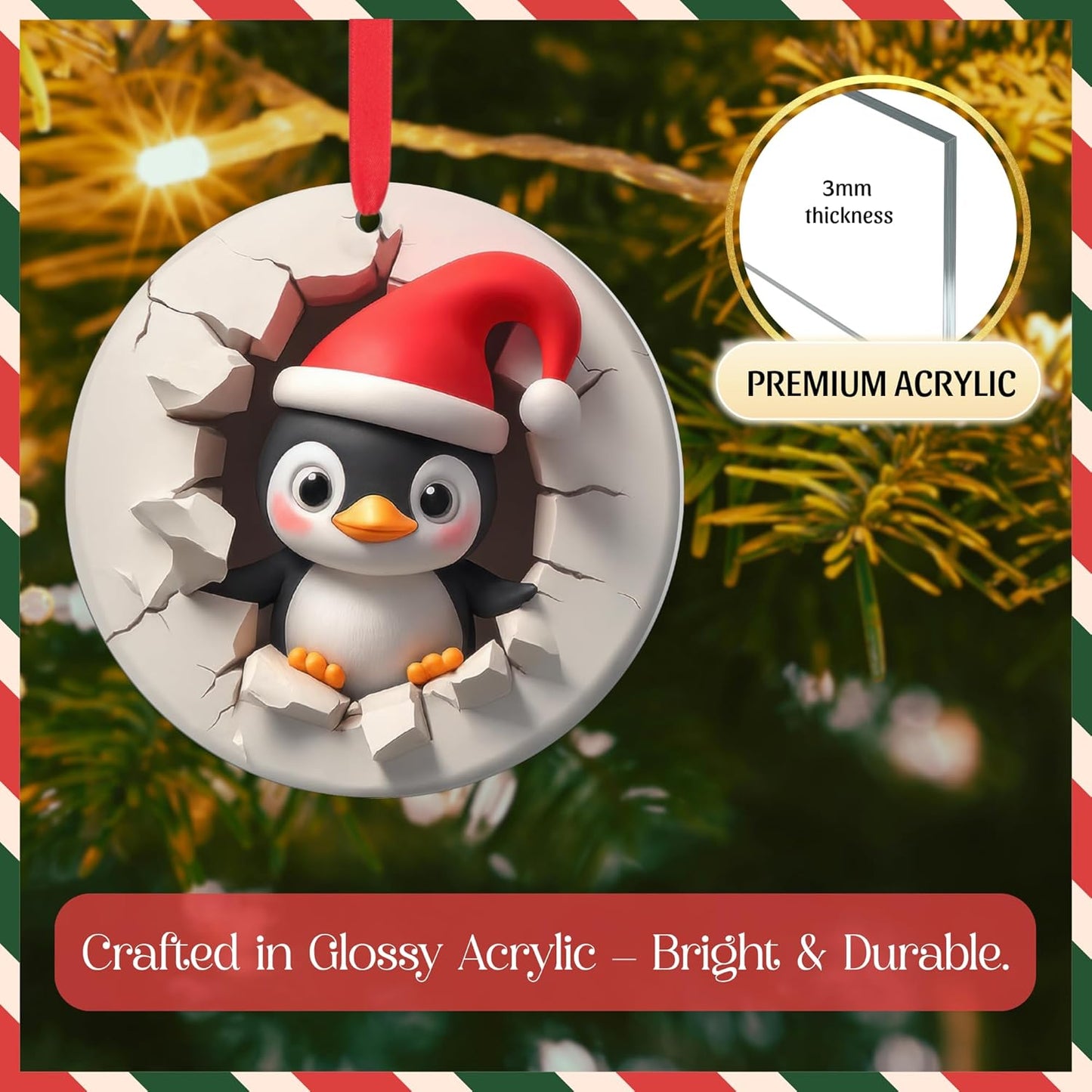 Penguin Ornament - 2D Christmas Penguin Decorations | Cute Holiday Tree Ornaments for Couples & Animal Lovers