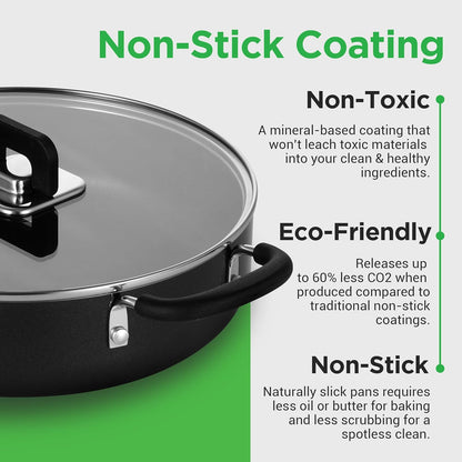 NutriChef 17-Piece Non-Stick Cookware Set - Induction-Compatible, Space-Saving Design, Black with Heat-Resistant Utensils