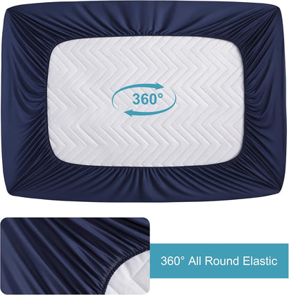 NTBAY Waterproof Mattress Protector - Quilted Twin Fitted Cover with 15" Deep Pocket | Soft, Breathable, Machine Washable - Navy Blue