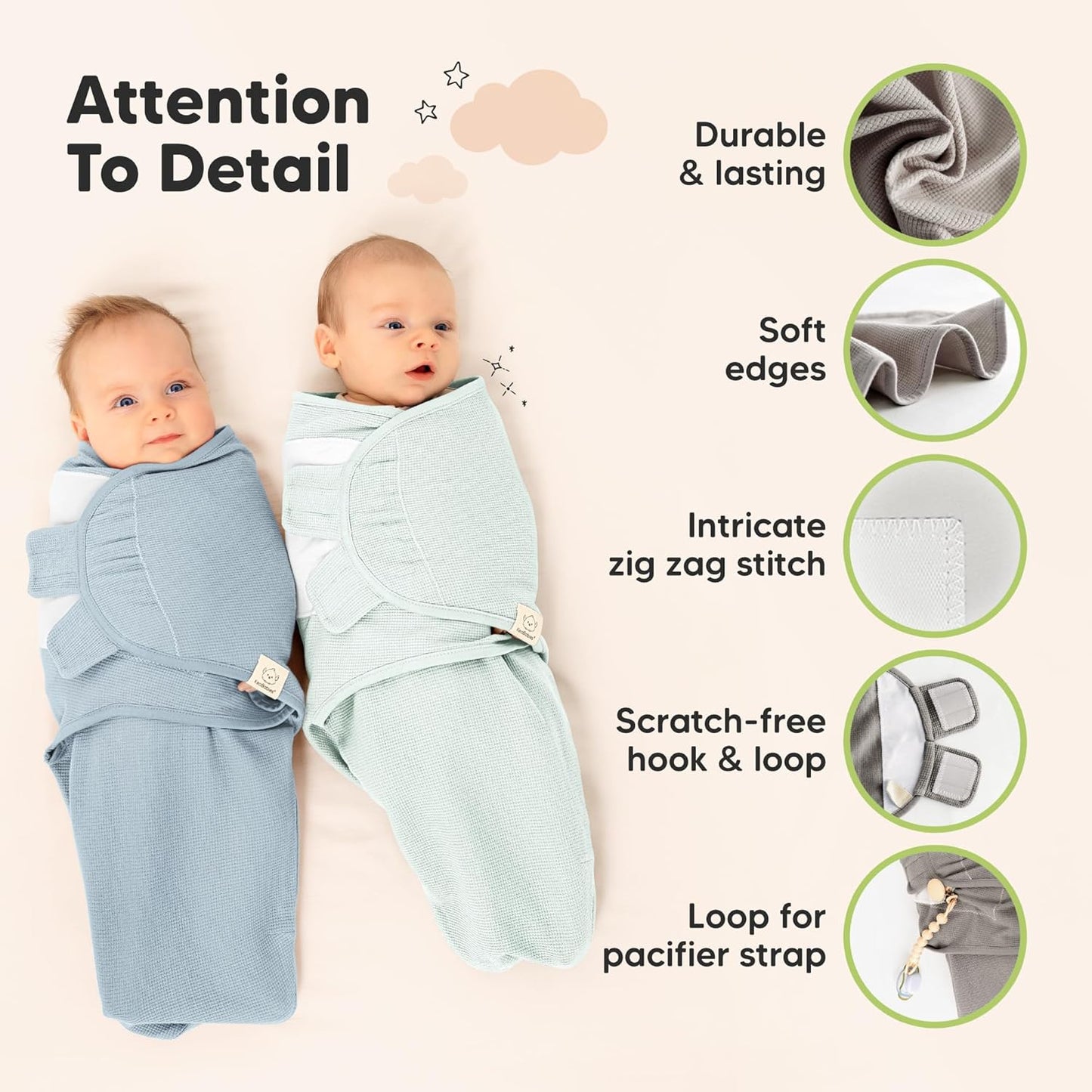 Skiennix Organic Baby Swaddle Wraps - Soft & Snug Sleep Sacks for Newborns 0-3 Months | 3-Pack in Glacier