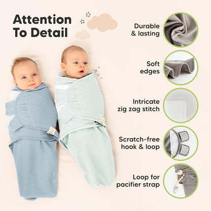 Skiennix Organic Baby Swaddle Wraps - Soft & Snug Sleep Sacks for Newborns 0-3 Months | 3-Pack in Glacier