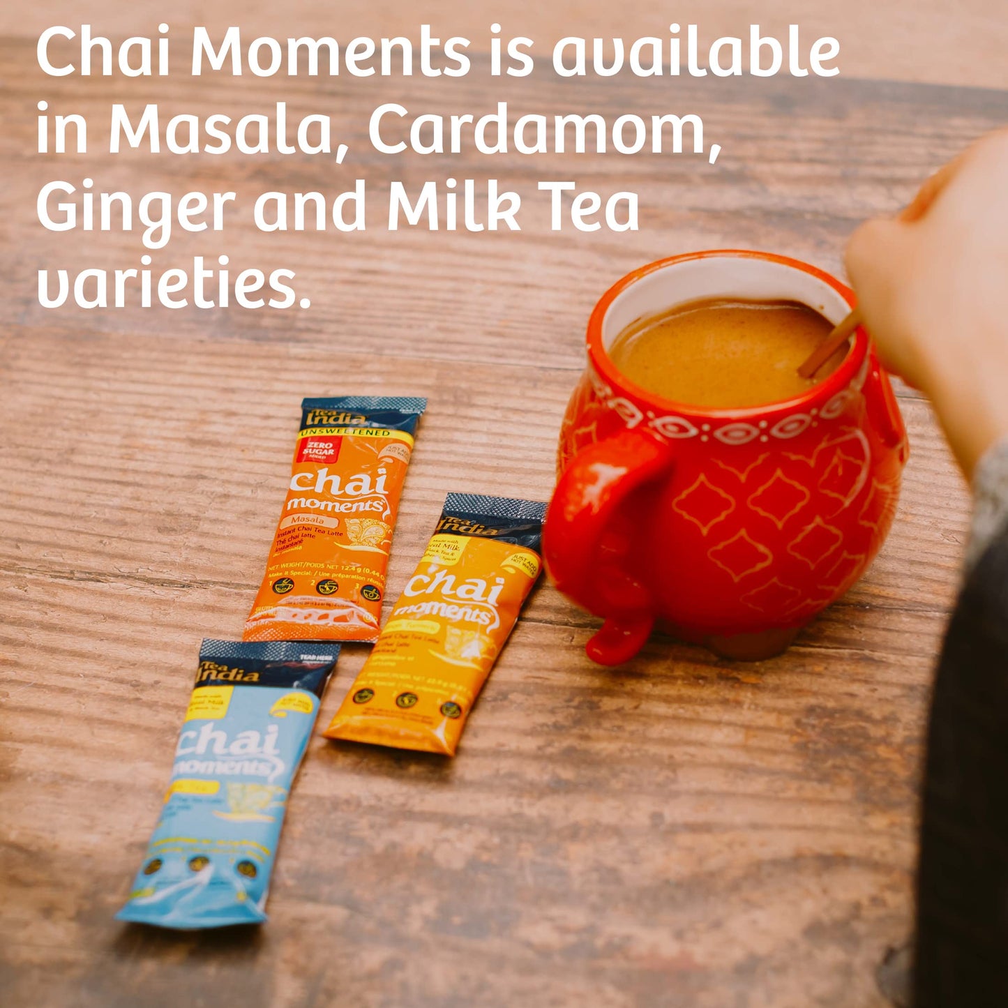 Tea India Chai Moments Cardamom Chai Tea Instant Latte Mix Flavorful Blend Of Premium Black Tea, Cardamom & Natural Ingredients Traditional Indian Caffeinated Tea Individually wrapped 10 Sachets