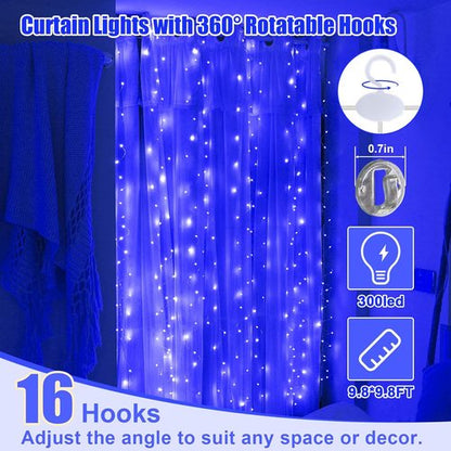 Fairy Lights by Curtain Light - 9.8ft Copper Wire String Lights with Remote Control | 8 Lighting Modes for Home Decor & Events (Blue)