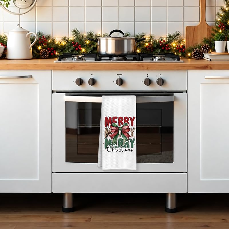 Red and Green Coquette Bow Christmas Kitchen Towels - 16x24 Style09