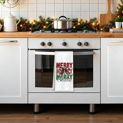 Red and Green Coquette Bow Christmas Kitchen Towels - 16x24 Style09