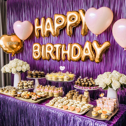 PartyWoo Purple Foil Fringe Curtain Backdrop - 2 Pack 3.3x6.6 Ft Metallic Streamers for Parties