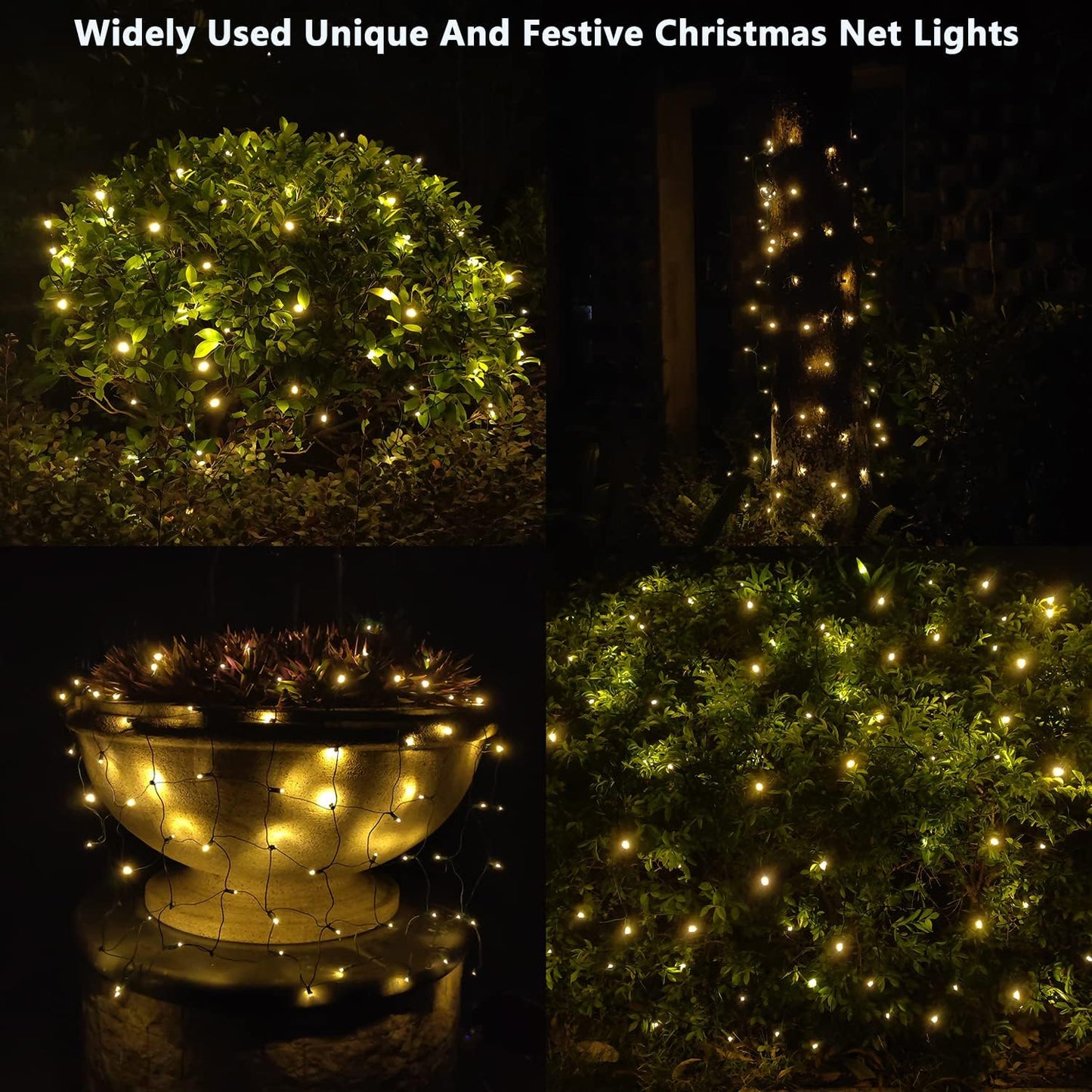 Skiennix 100 LED Christmas Net Lights - 5ft x 5ft Outdoor/Indoor Mesh Decoration, Warm White
