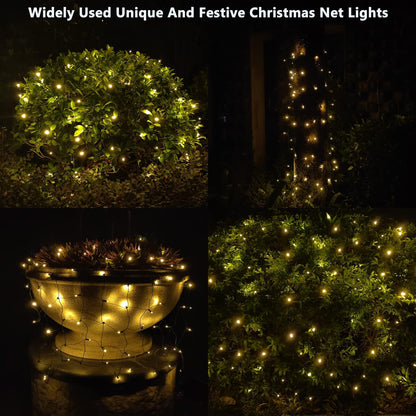 Skiennix 100 LED Christmas Net Lights - 5ft x 5ft Outdoor/Indoor Mesh Decoration, Warm White