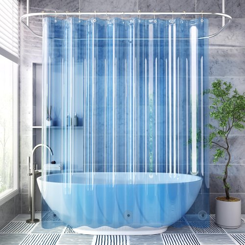 AmazerBath Extra Long Shower Curtain Liner, Clear Blue Shower Liner 84 Inches Long, 72x84 Plastic Shower Curtain Liners, Cute Tall Shower Liner, PEVA Bathroom Shower Curtain Liners & 3 Magnets