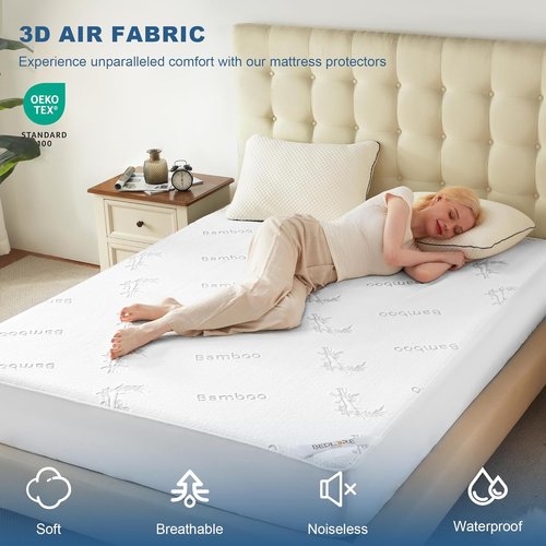 BEDLORE Queen Size Waterproof Mattress Protector - Soft Bamboo Viscose Fitted Cover, Deep Pocket, Machine Washable | White