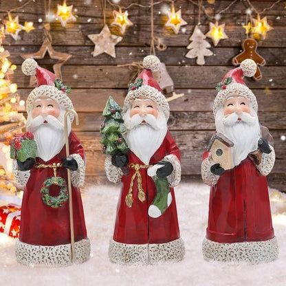 Hodao Santa Claus Decorative Figurine - Handcrafted Holiday Decor - Perfect for Christmas & Thanksgiving | 3 PCS, Red