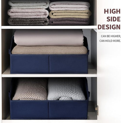 Homsorout Decorative Storage Baskets - Trapezoid Closet Bins with Handles, 3 Pack, Navy Blue