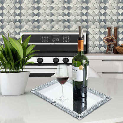 Mirror Crystal Perfume Tray,Crushed Diamond Filled Crystal Glass Vanity Tray,Jewelry Trinket Holder,Decorative Tray for Home,Party,Hotel Banquet