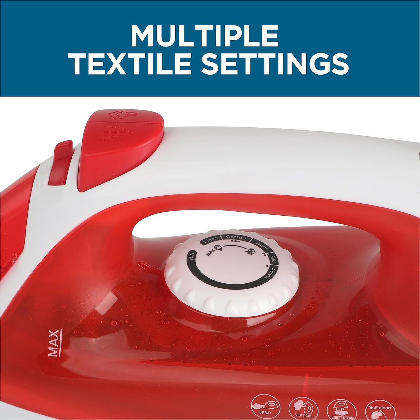Skiennix Steam Iron - 1200 Watt Portable Self-Cleaning Clothes Steamer | Nonstick Soleplate, Red