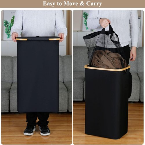 iEGrow Laundry Hamper - 110L Large Collapsible Basket with Lid & Handle | Removable Inner Bag - Black