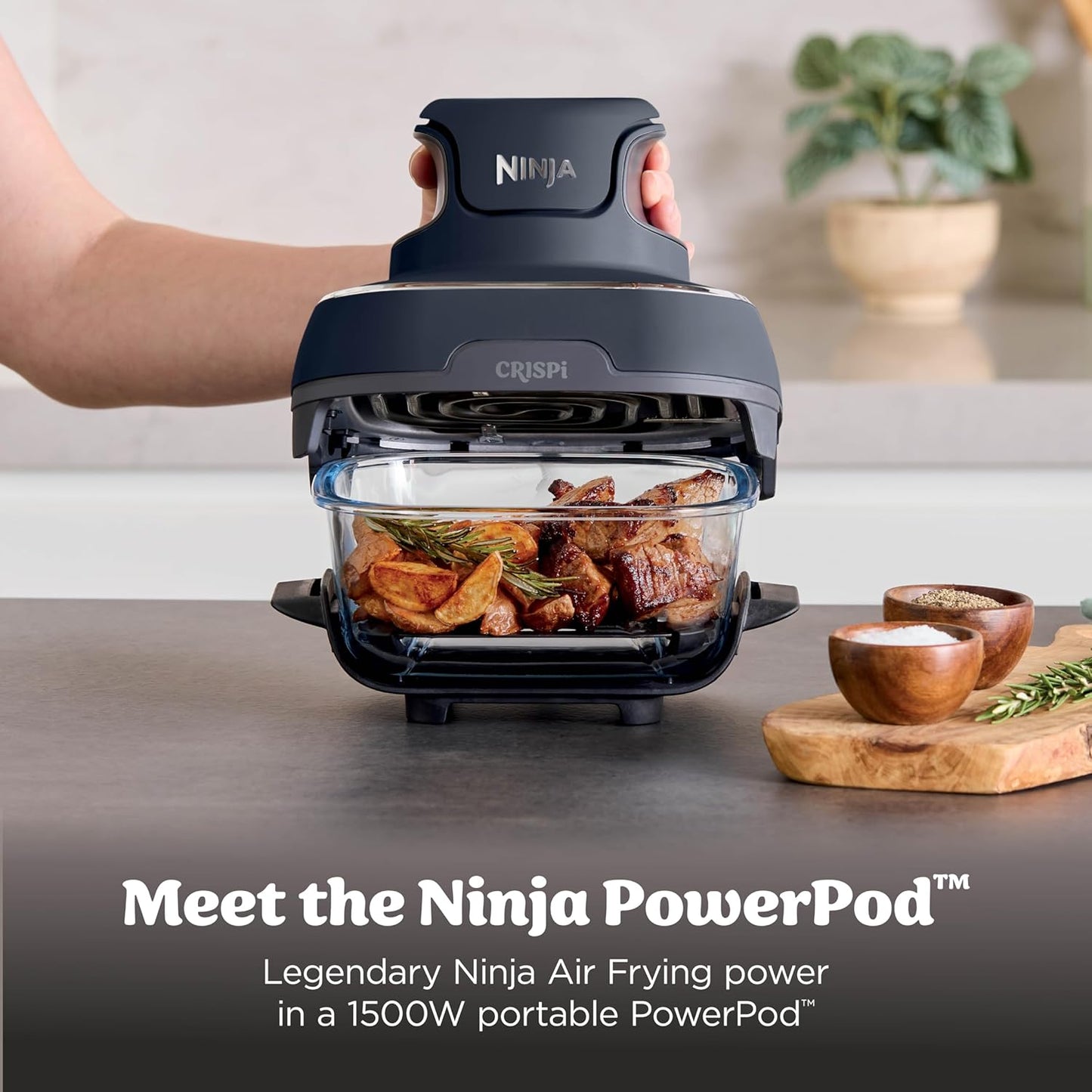 Ninja Crispi 4-in-1 Glass Air Fryer - Non-Toxic 4QT | Max Crisp, Bake, Recrisp | Cyberspace Gray