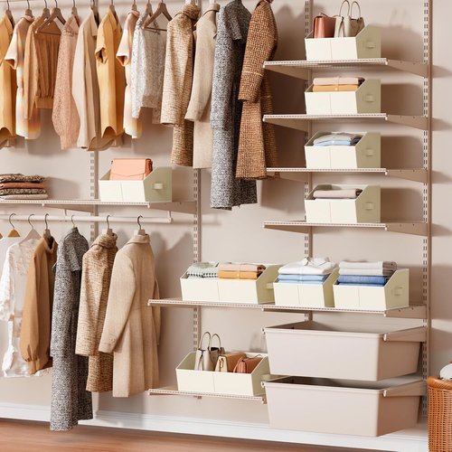 Homsorout Cube Storage Organizer - Large Trapezoid Bins with Handles | 4-Pack Beige Baskets for Clothes, Blankets, Books