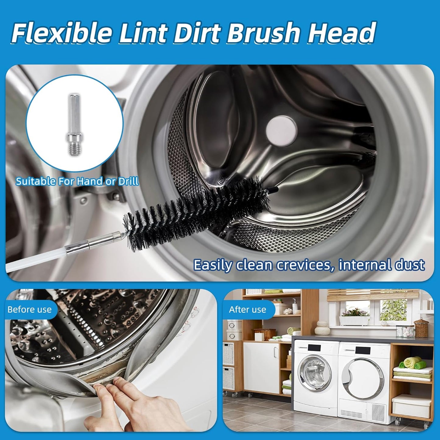 Skiennix Dryer Vent Cleaning Brush Kit - 15 Feet Flexible Nylon Rod for Lint Removal | Multi-Purpose Chimney & Vent Brush