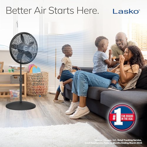 Lasko Oscillating Pedestal Fan - Adjustable Height, 3 Cooling Speeds, 18" - Portable Black Design