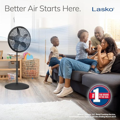 Lasko Oscillating Pedestal Fan - Adjustable Height, 3 Cooling Speeds, 18" - Portable Black Design