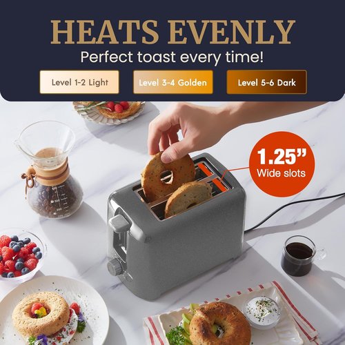 Elite Gourmet Cool-Touch 2-Slice Toaster - 6 Toast Settings & Extra Wide 1.25” Slots | Gunmetal Gray