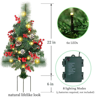2 Pack Pre-Lit 2ft Pathway Christmas Trees with Stake - Battery Operated, 60 LED