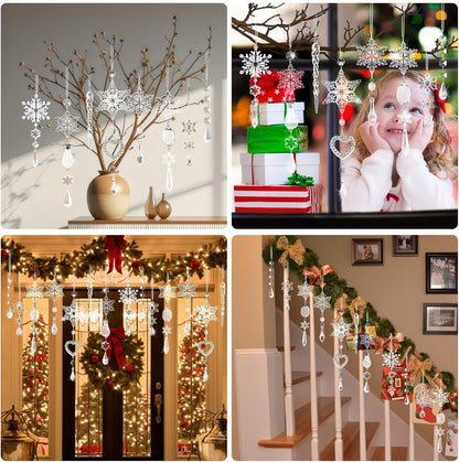 Skiennix Crystal Ornaments - 21pcs Sparkling Snowflake Christmas Tree Decorations | Holiday Home Decor
