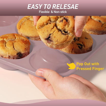Skiennix Mini Muffin Pan Set - 2 Pack Silicone Molds with Metal Reinforced Frame | Non-Stick, Oven Safe