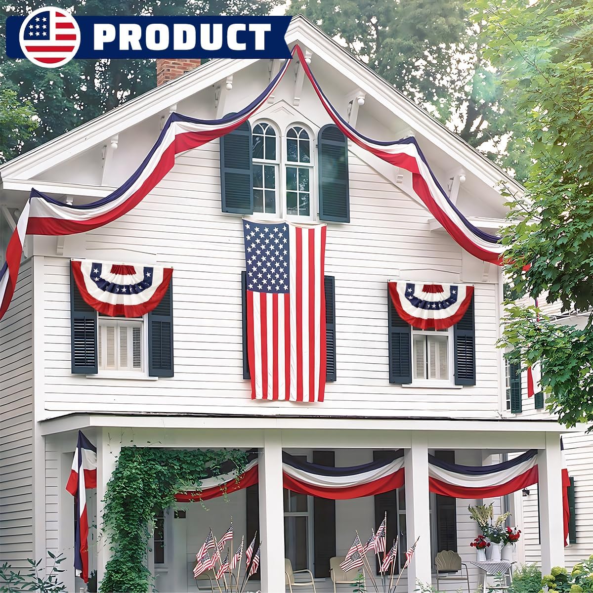Skiennix 20Ft Patriotic US Flag Bunting - Red, White & Blue Stripe Banner for 4th of July & Memorial Day Celebrations